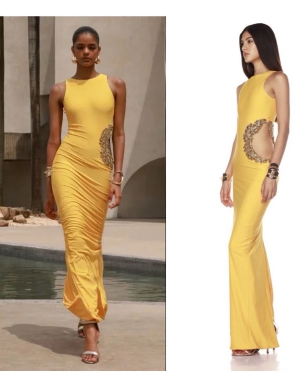 NWT BRONX AND BANCO Camila Yellow Rhinestone Cutout Maxi Dress size large/8US - Picture 14 of 14